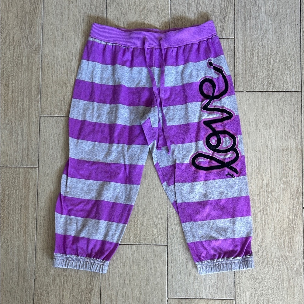 Justice Girls Purple Gray Striped Capri Length Joggers Casual Sleepwear Sz L 10